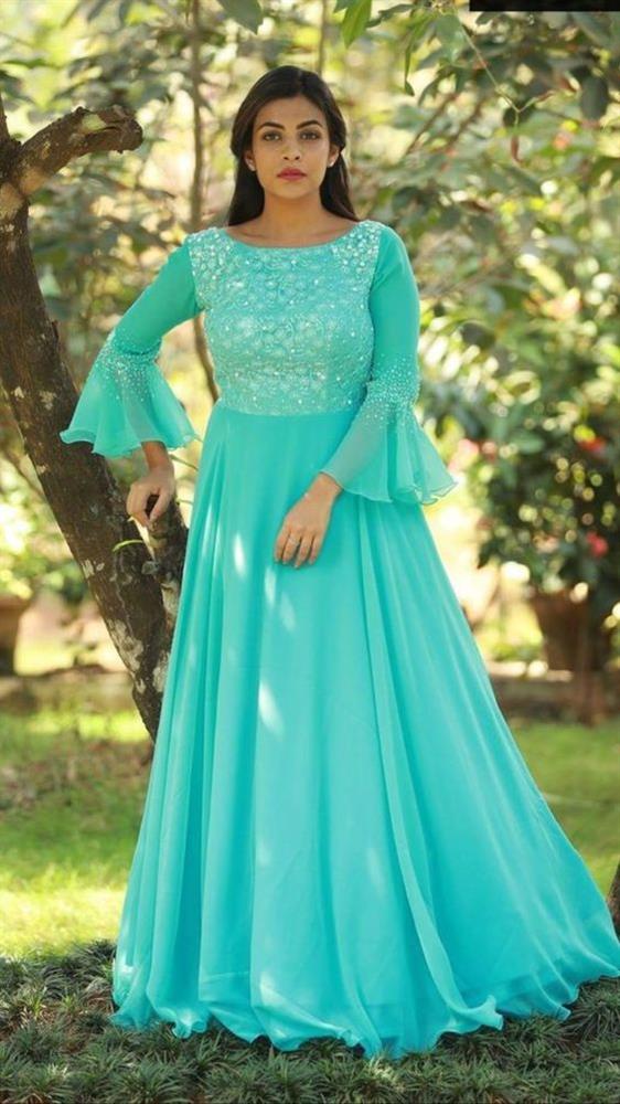 Long Kurti Gown Style with Bell Sleeves